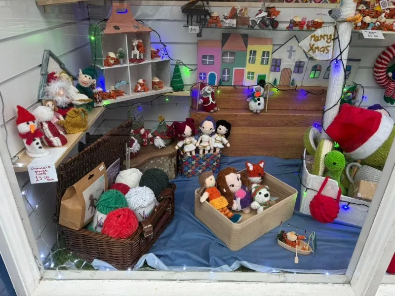 Knitted toys window display